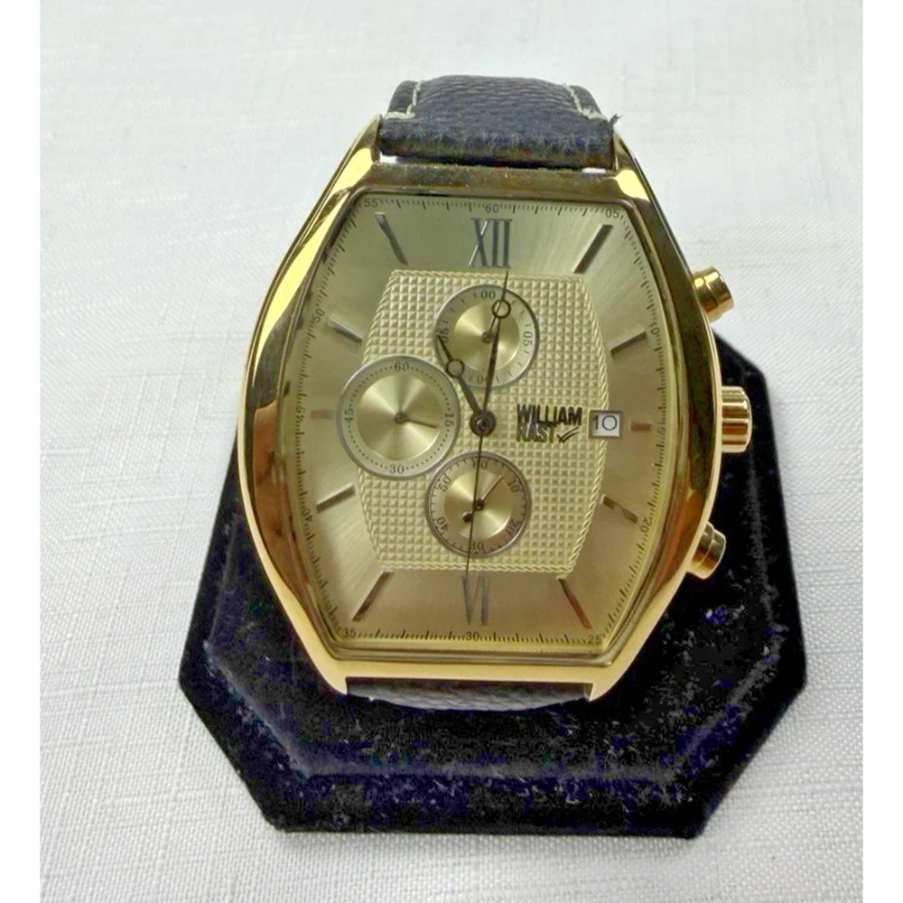 *NEW* MENS WILLIAM RAST STAINLESS STEEL CHRONOGRAPH WATCH W/3 LEATHER BANDS